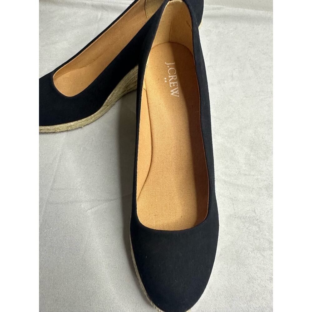J. Crew Black Seville Espadrille Canvas Jute Wedges Size 9
